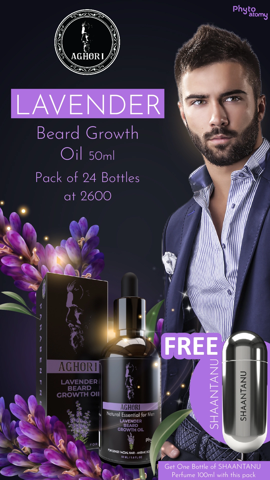 RBV B2B Aghori Lavender Beard Oil with Moroccan & Jojoba Oil (50 ml)-24 Pcs. & Shaantanu Perfume (75ml)